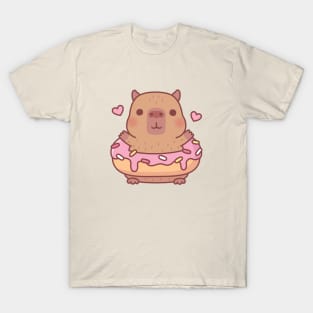 Cute Capybara With Pink Frosting Donut T-Shirt